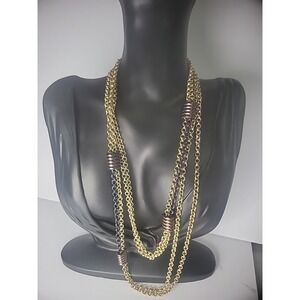 Vintage Baskin Brothers Gold Tone Chain Double Strand Neacklace Jewelry Costume